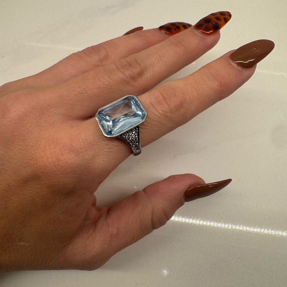 BP Hematite Ring with Blue Gemstone